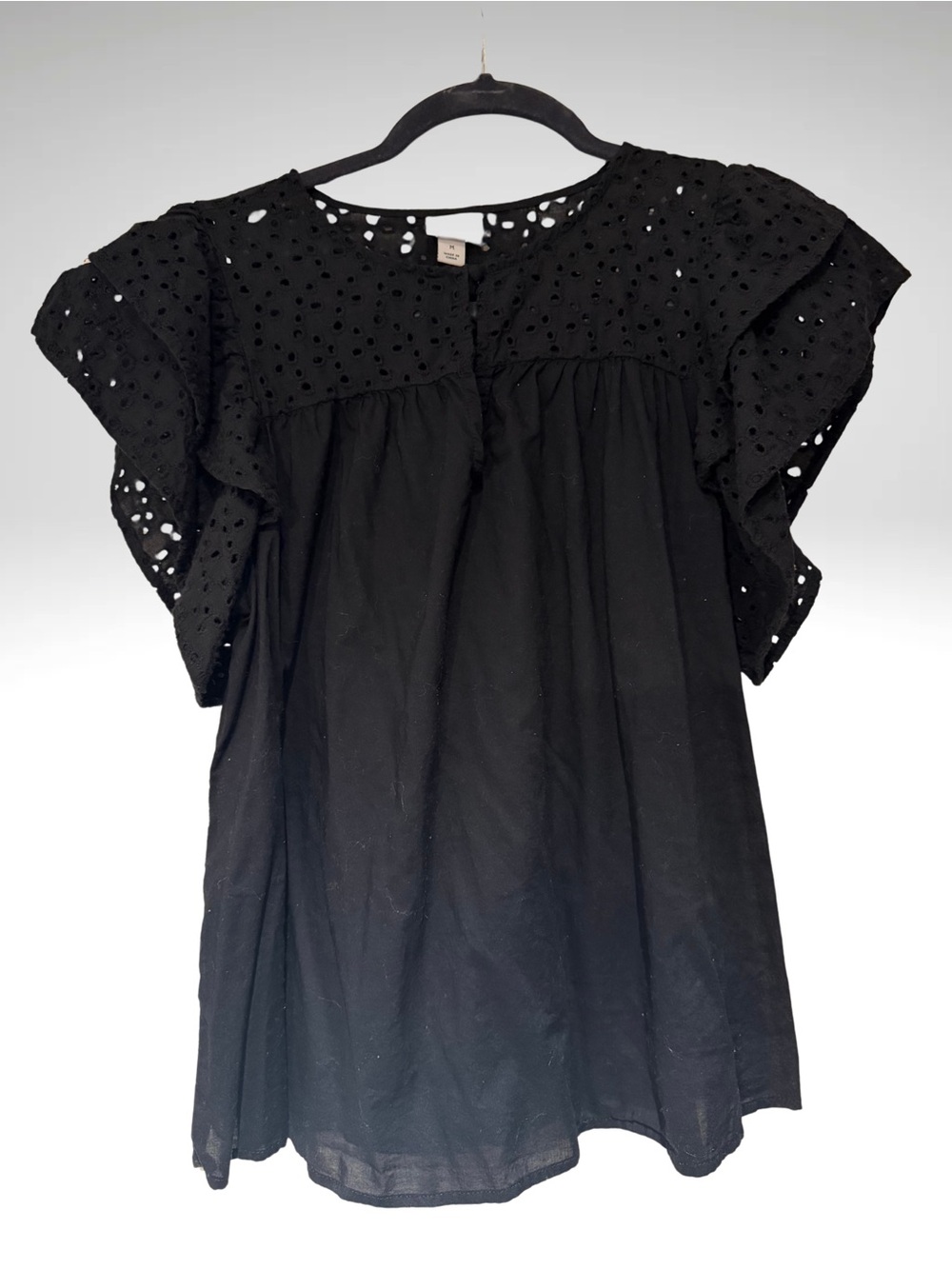 a new day Black Eyelet Flutter Sleeve Top